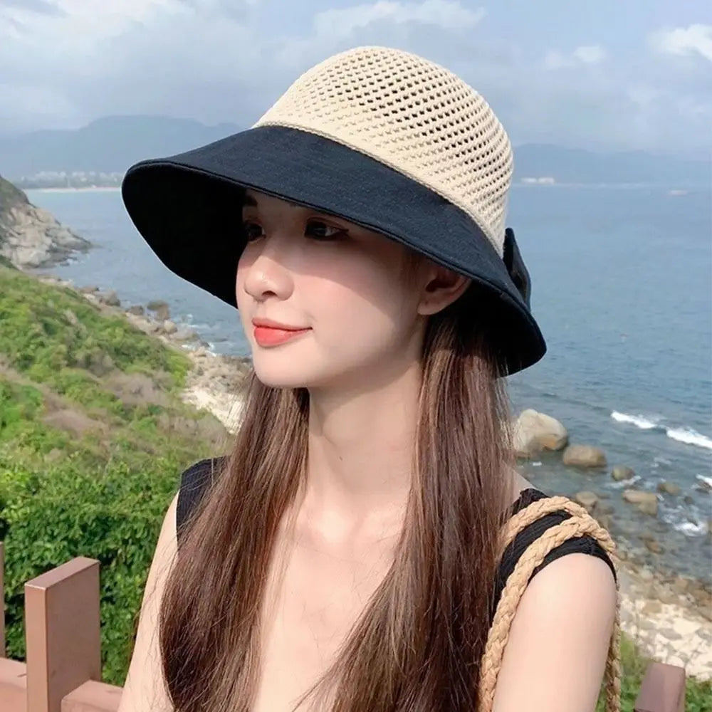 Summer Women Bucket Hat Anti-UV Sun Hats Soft Portable Wide Brim Outdoor Beach Hat Panama Cap With Storage Bag