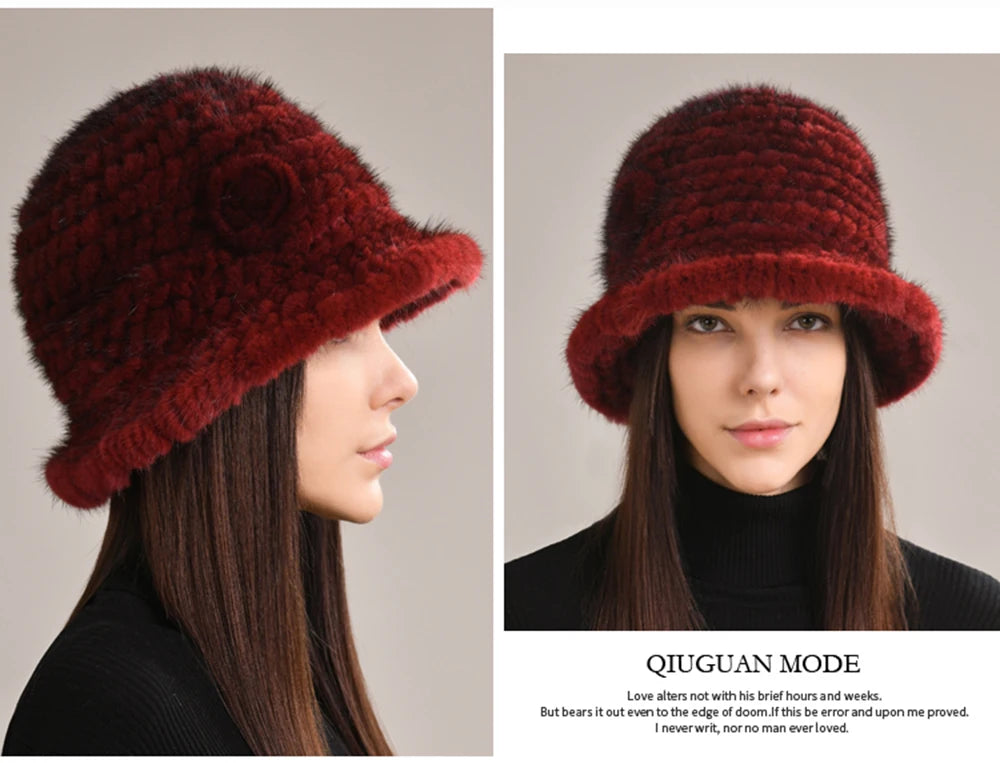 Luxury Real Mink Fur Winter Hat – Floral Knit, Soft & Giving Cozy Glam Crown Energy 🌸❄️