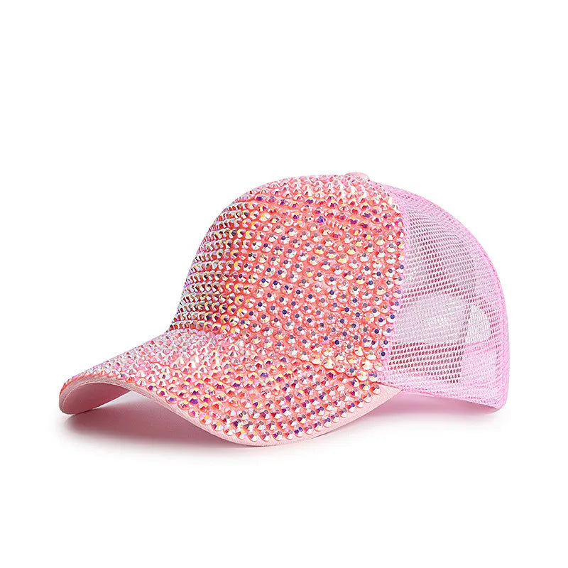 Baseball Cap Women Full Rhinestone Beads Mesh Cap Street Fashion Snapback Hats Casual Party Hip Hop Kpop Dance Cap Men Summer