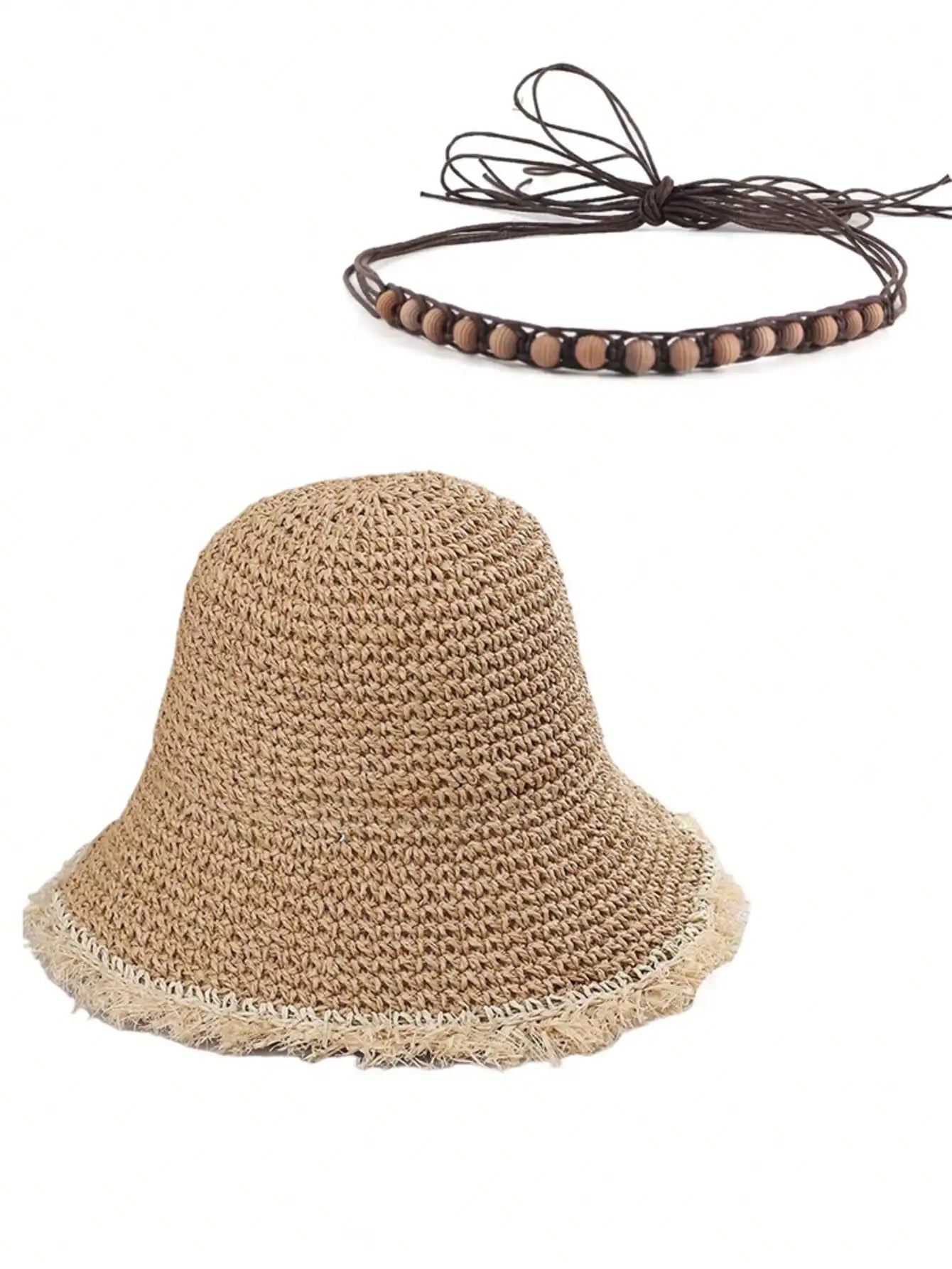Crochet Straw Hat for Women Summer Handmade Hollow Out Panama Raffia Paper Tassel Edge Beach Hats UV Protect Foldable Sun Visor