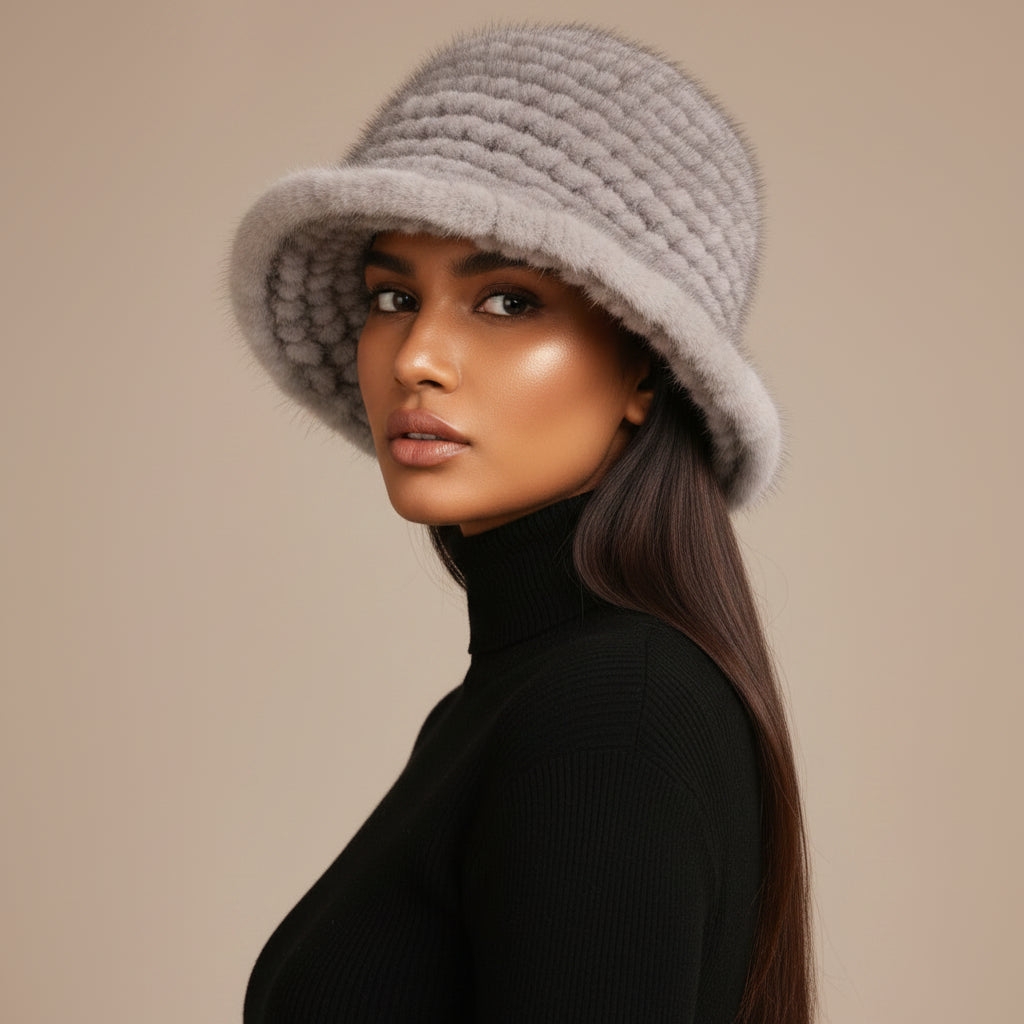 Luxury Real Mink Fur Winter Hat – Floral Knit, Soft & Giving Cozy Glam Crown Energy 🌸❄️