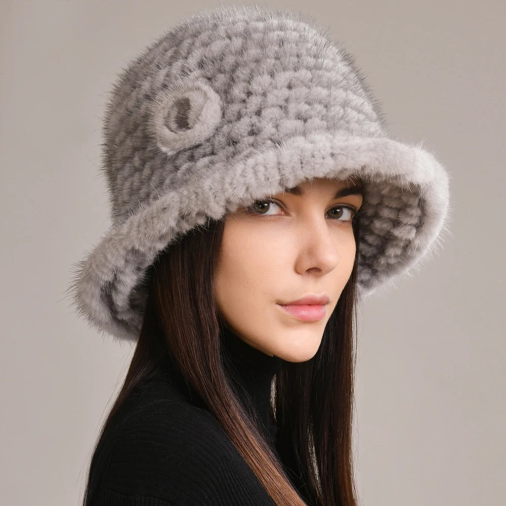 Luxury Real Mink Fur Winter Hat – Floral Knit, Soft & Giving Cozy Glam Crown Energy 🌸❄️
