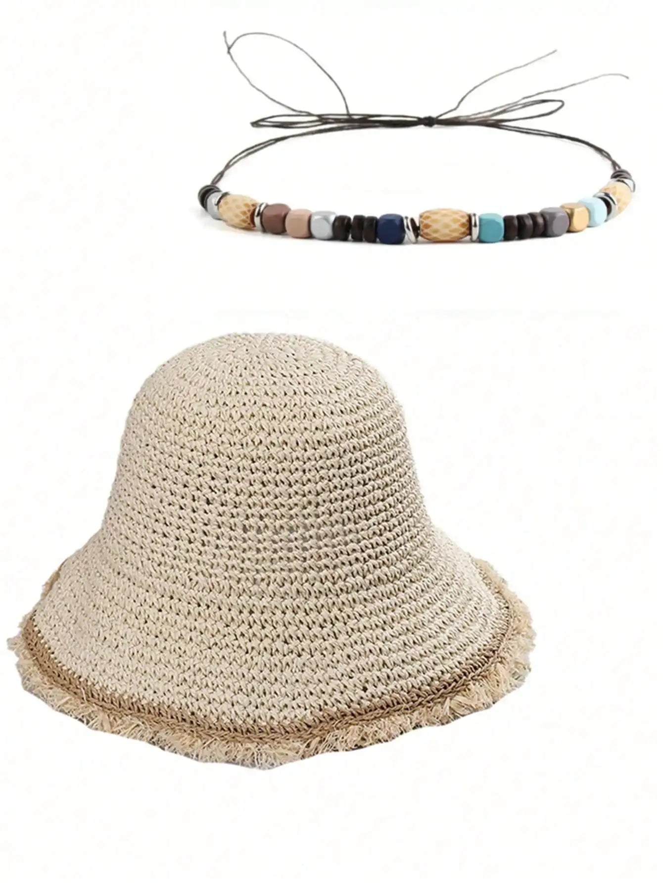 Crochet Straw Hat for Women Summer Handmade Hollow Out Panama Raffia Paper Tassel Edge Beach Hats UV Protect Foldable Sun Visor