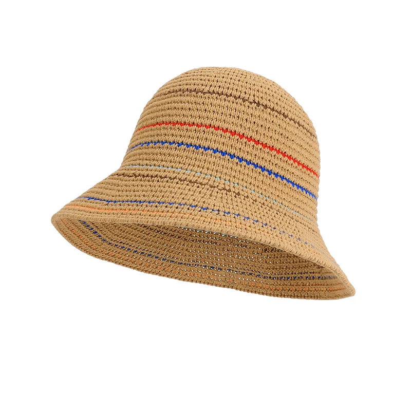 Color-Blocked Striped Handmade Bucket Hat