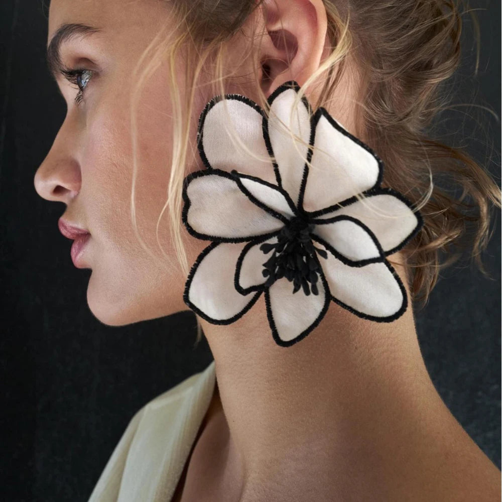 White Bloom Embroidery Stud Earrings – Big, Beautiful & Boss Energy 🦴✨