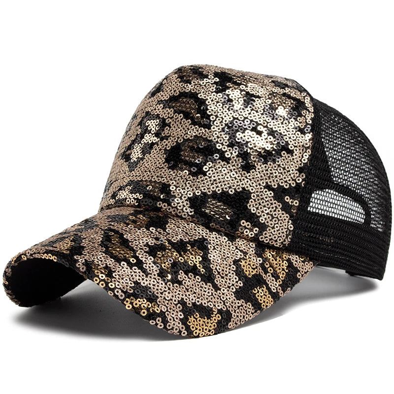 Leopard Spangle Mesh Baseball Cap – Sun Protection, Adjustable Fit & Giving Baddie Outdoor Energy 🐆☀️