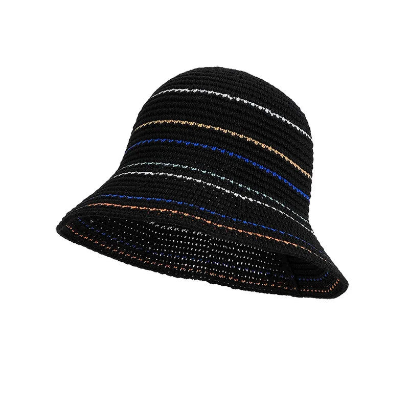 Color-Blocked Striped Handmade Bucket Hat