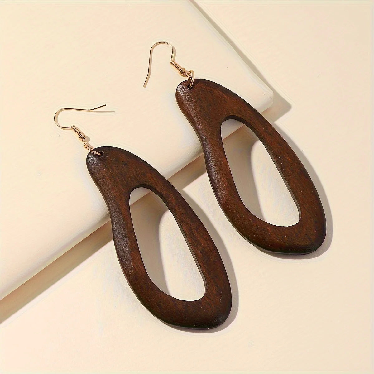 5 Pairs/Set Retro Brown Solid Wood Dangle Style Women's Earrings Set