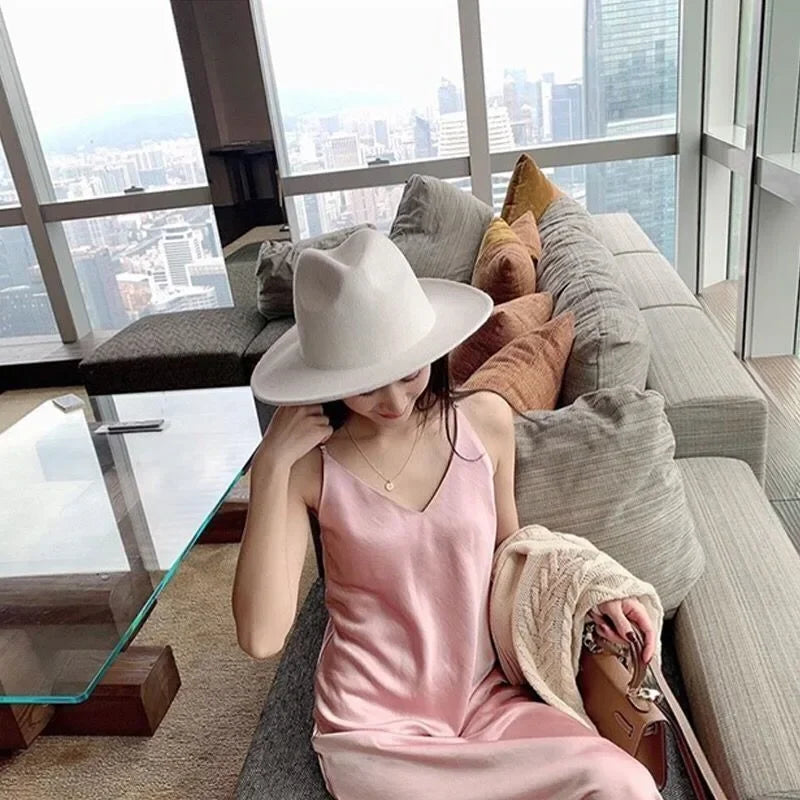 Hat Women Hat Luxury Hats for Women Fashion Formal Wedding Decorate Camel Panama Cap Jazz Flat Brim Top Fedora Hat Gorras