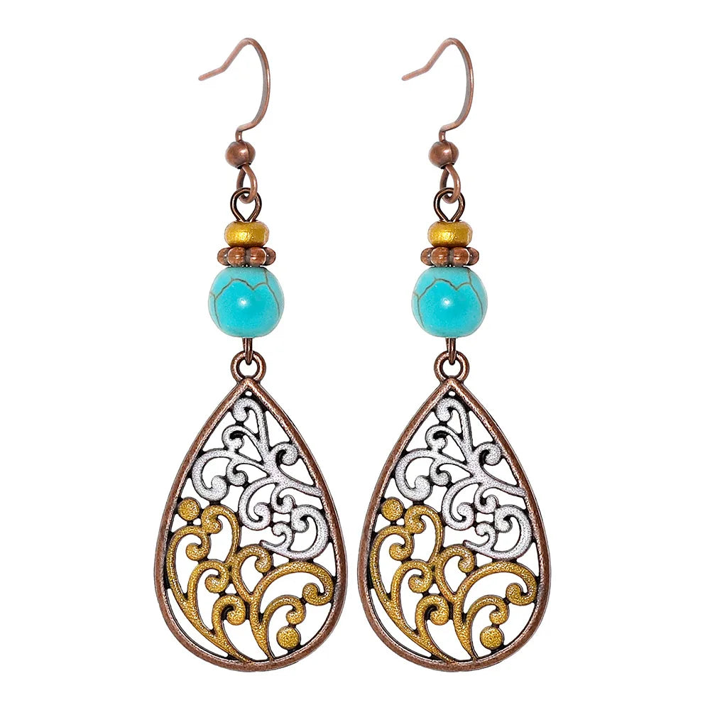 Boho Vintage Geometric Dangle Earrings – Ethnic Metal Leaf Tassel & Giving Free-Spirit Statement Energy 🌿✨