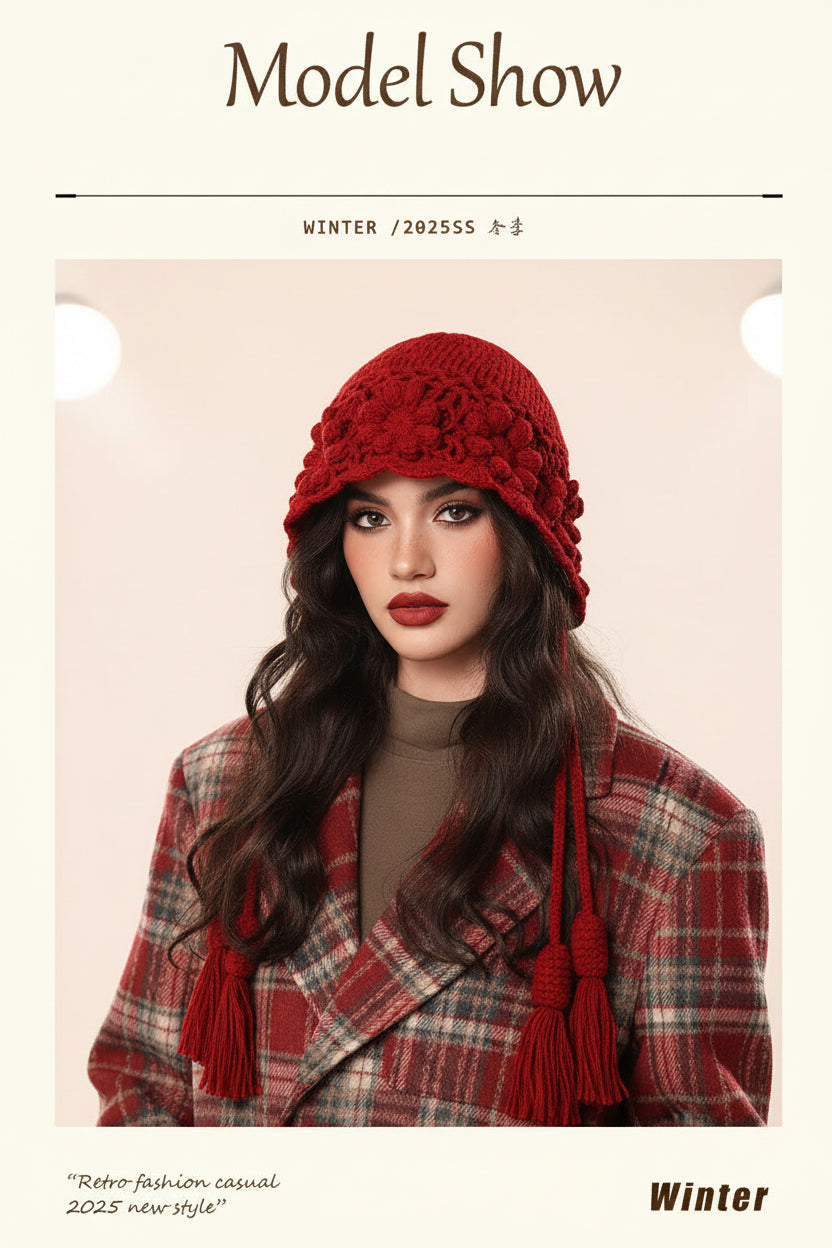 Korean Floral Knitted Hoodie Beanie – Kawaii, Cozy & Giving Sweet Winter It-Girl Energy 🌸🎩