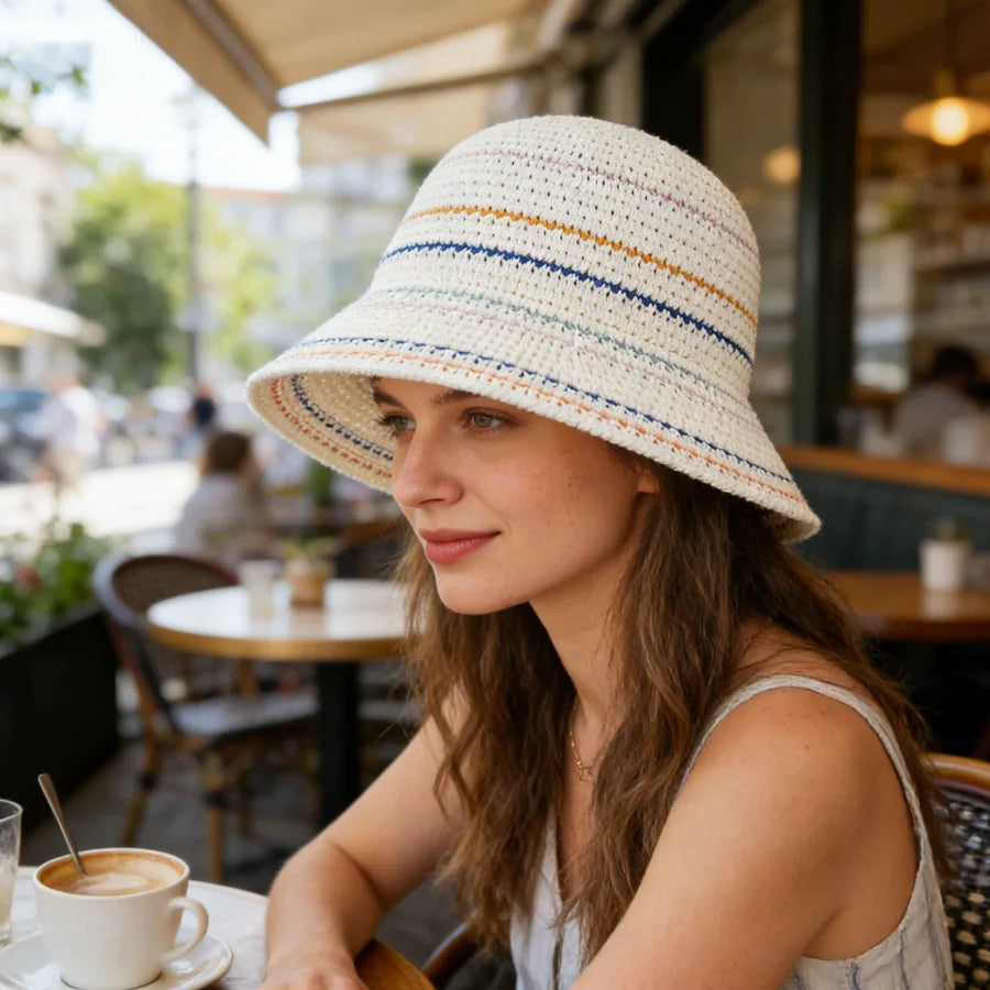 Color-Blocked Striped Handmade Bucket Hat
