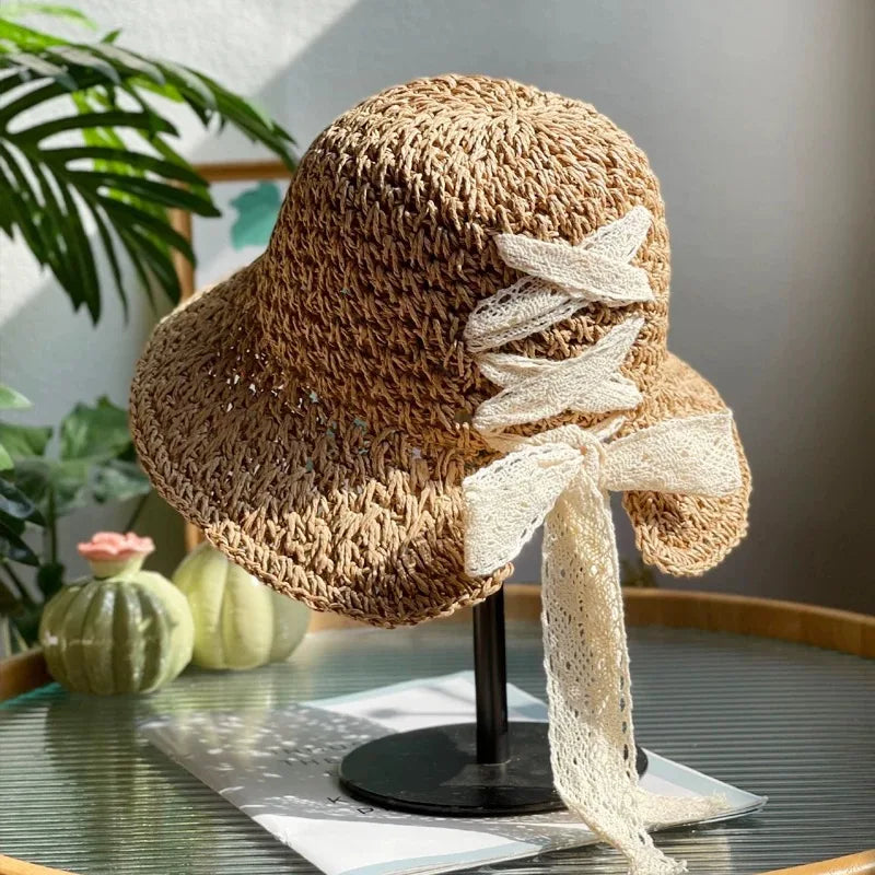 2025 New Women's Braided Straw Fisherman Hat UPF50+ Breathable Summer Beach Vacation Sun Protection Wide Brim Adjustable