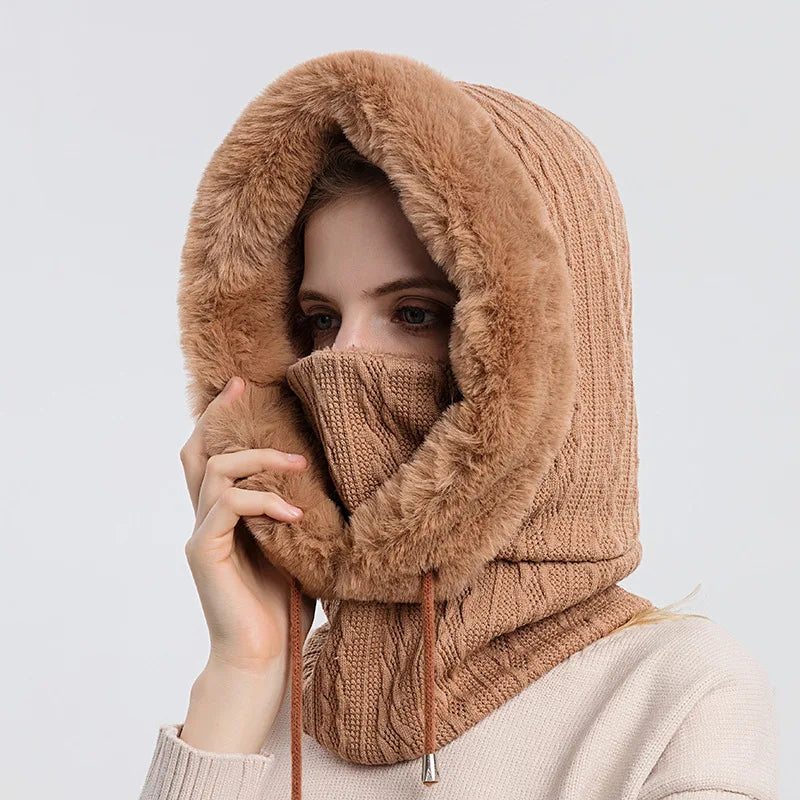 Knitted Balaclava Beanie Hat – Built-In Face Mask, Hood & Neck Scarf for the Woman Who Does It All ❄️🧶