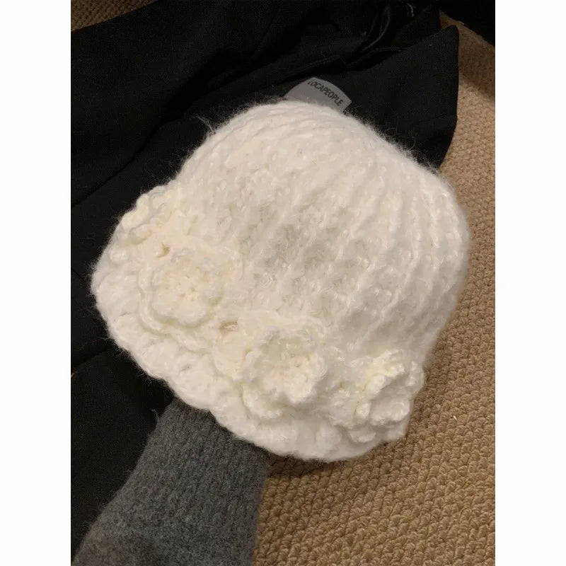 Flower Knitted Fisherman Pot Hat – Korean Cozy Chic & Giving Autumn Dream Girl Energy 🌸🎣