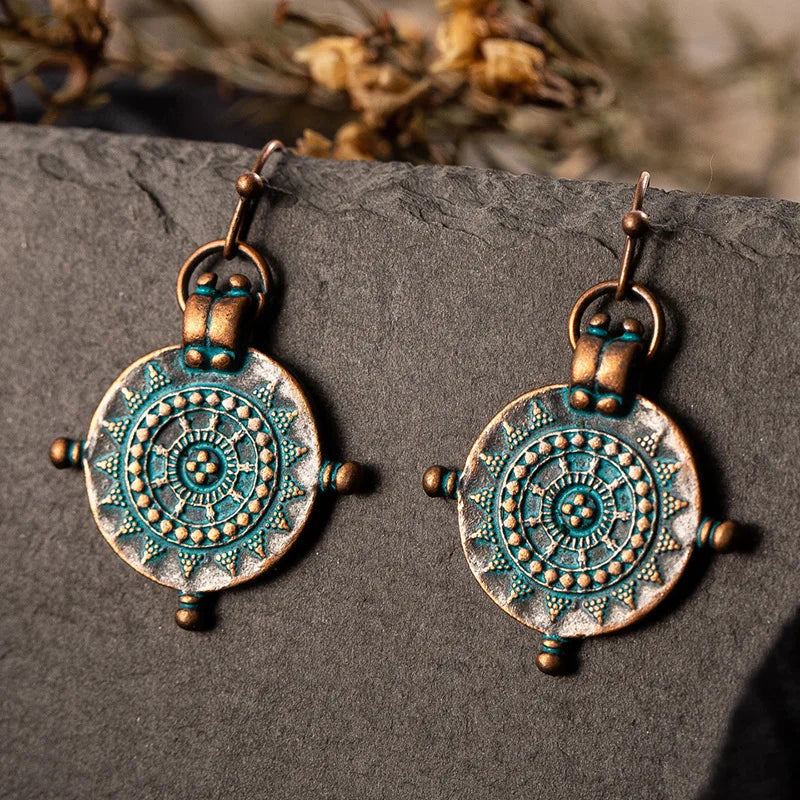 Bohemian Earrings with Exquisite Circular Patterns Ethnic Style Bronze Creative Retro Earings for Women Fashion Jewelry