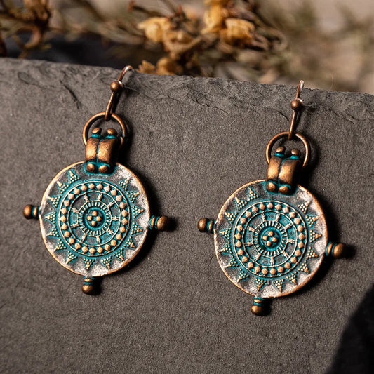 Bohemian Earrings with Exquisite Circular Patterns Ethnic Style Bronze Creative Retro Earings for Women Fashion Jewelry