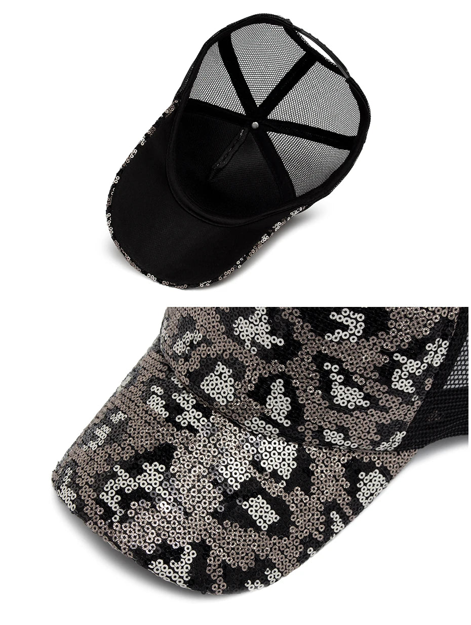 Leopard Spangle Mesh Baseball Cap – Sun Protection, Adjustable Fit & Giving Baddie Outdoor Energy 🐆☀️