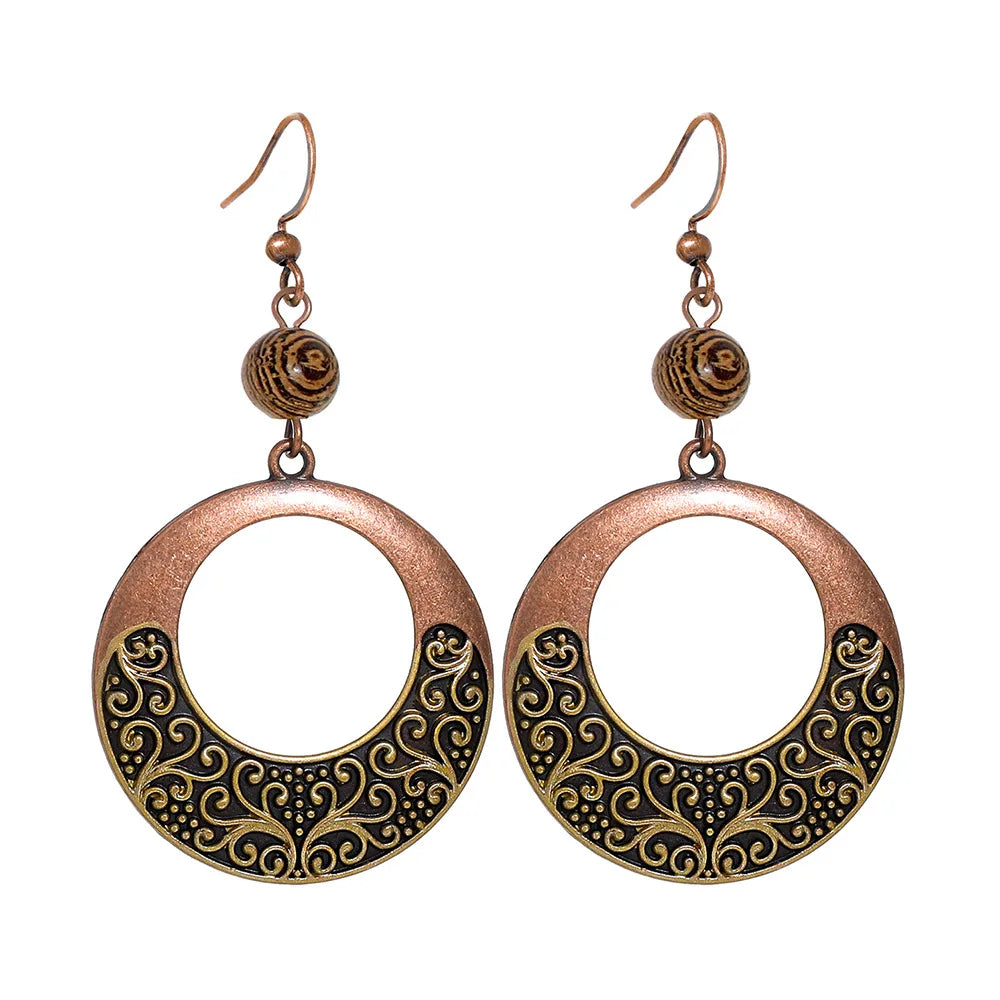 Boho Vintage Geometric Dangle Earrings – Ethnic Metal Leaf Tassel & Giving Free-Spirit Statement Energy 🌿✨