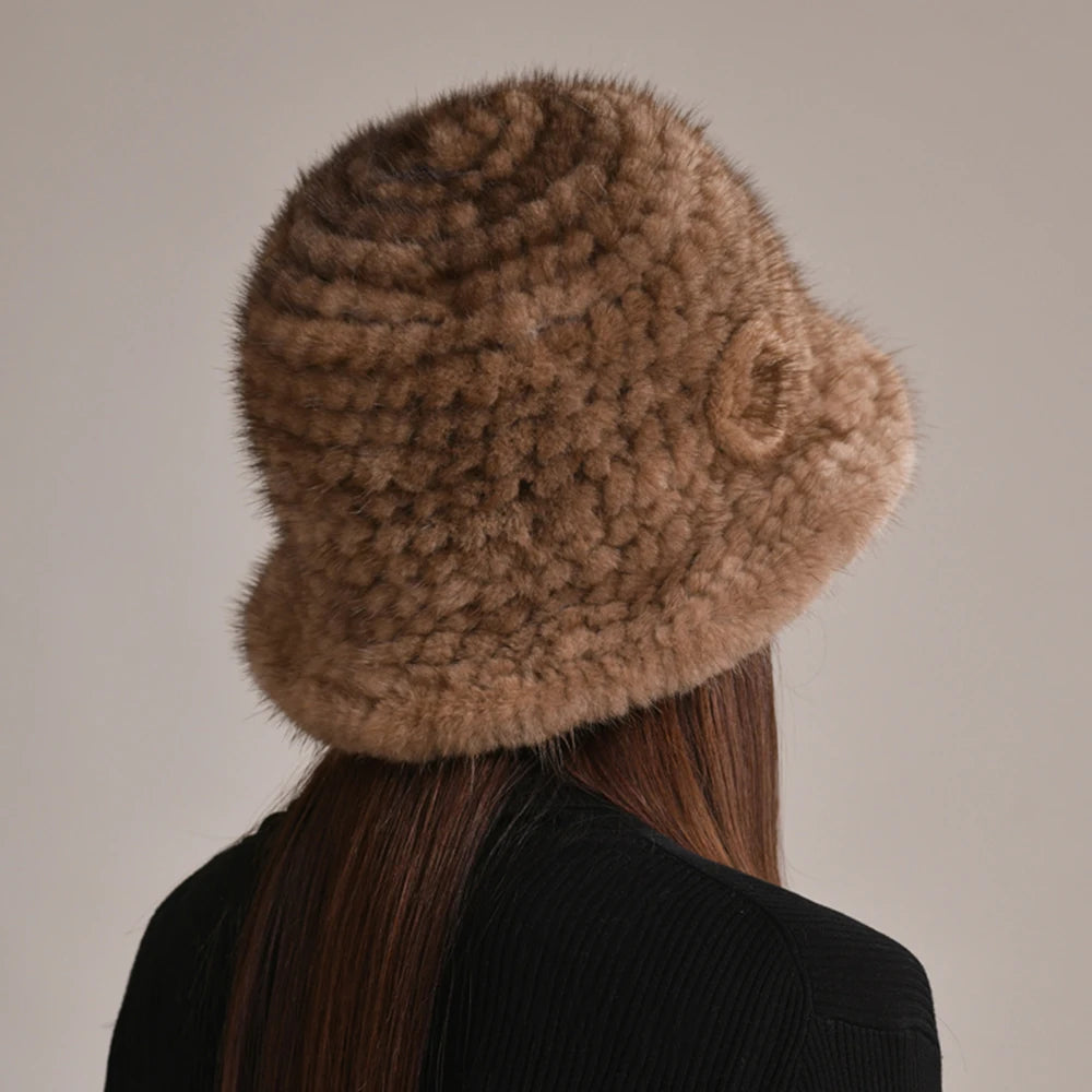 Luxury Real Mink Fur Winter Hat – Floral Knit, Soft & Giving Cozy Glam Crown Energy 🌸❄️