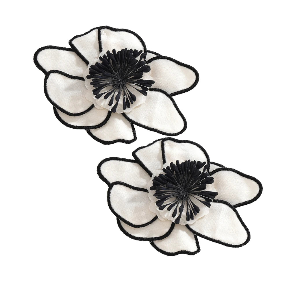 White Bloom Embroidery Stud Earrings – Big, Beautiful & Boss Energy 🦴✨