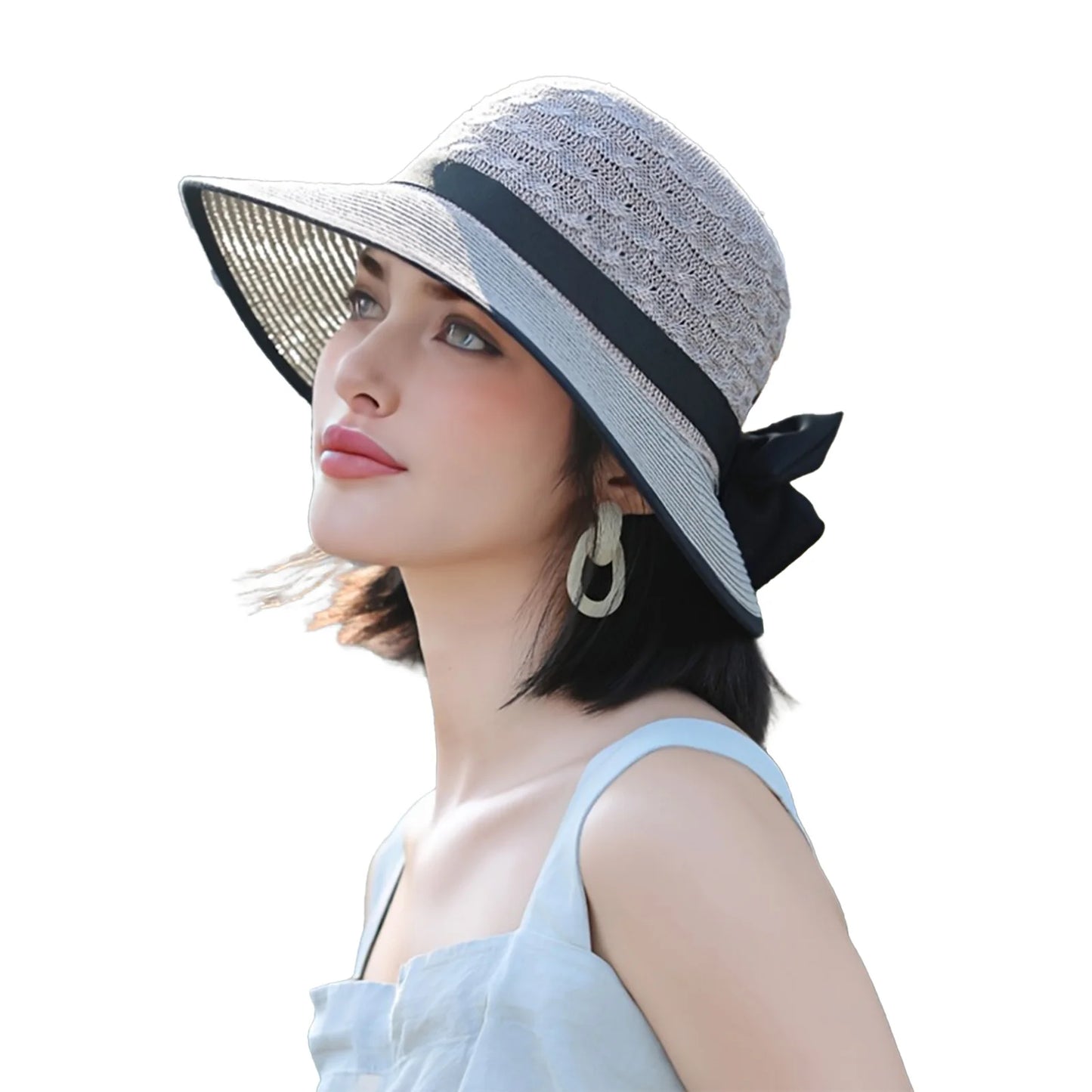 Summer Beach Straw Sun Hat Breathable French Style Bowknot Straw Hats Elegant Hat for Outdoor Travel Photography