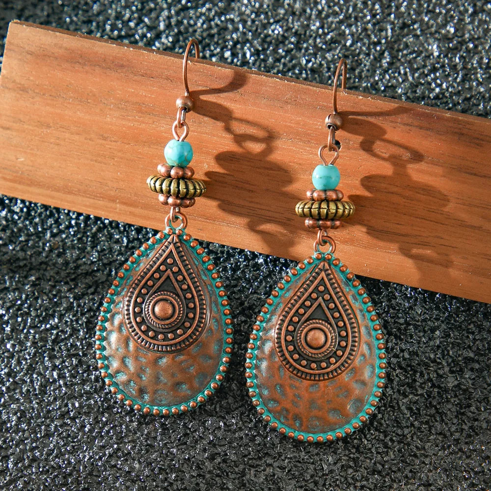 Boho Vintage Geometric Dangle Earrings – Ethnic Metal Leaf Tassel & Giving Free-Spirit Statement Energy 🌿✨