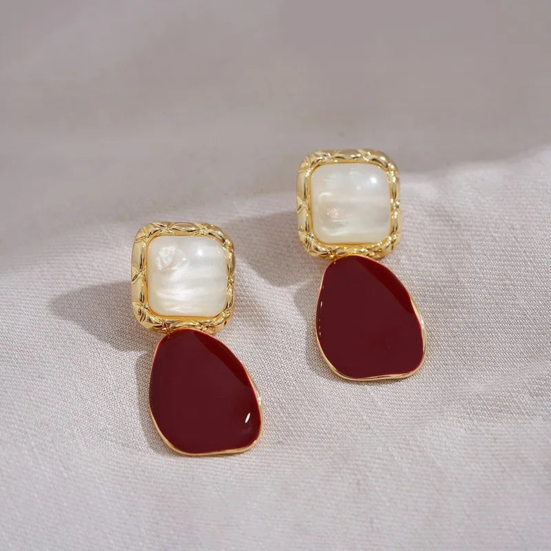 Retro Pearl Drop Earrings | Elegant Geometric Stud Earrings for Women