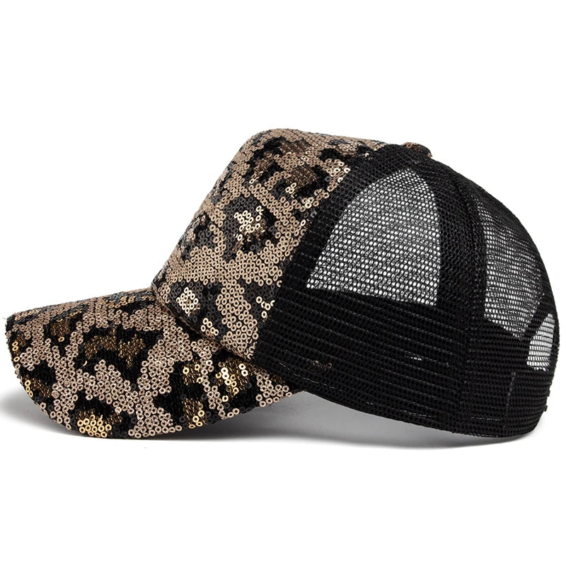 Leopard Spangle Mesh Baseball Cap – Sun Protection, Adjustable Fit & Giving Baddie Outdoor Energy 🐆☀️