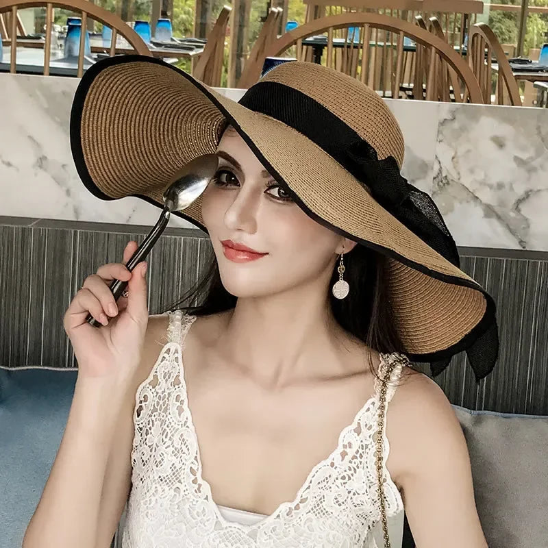 Women Hat Foldable Summer Straw Hat For Beach Travel Visors Female Face Protection UV Cut Bucket Cap Girl Sun Panama Wholesale