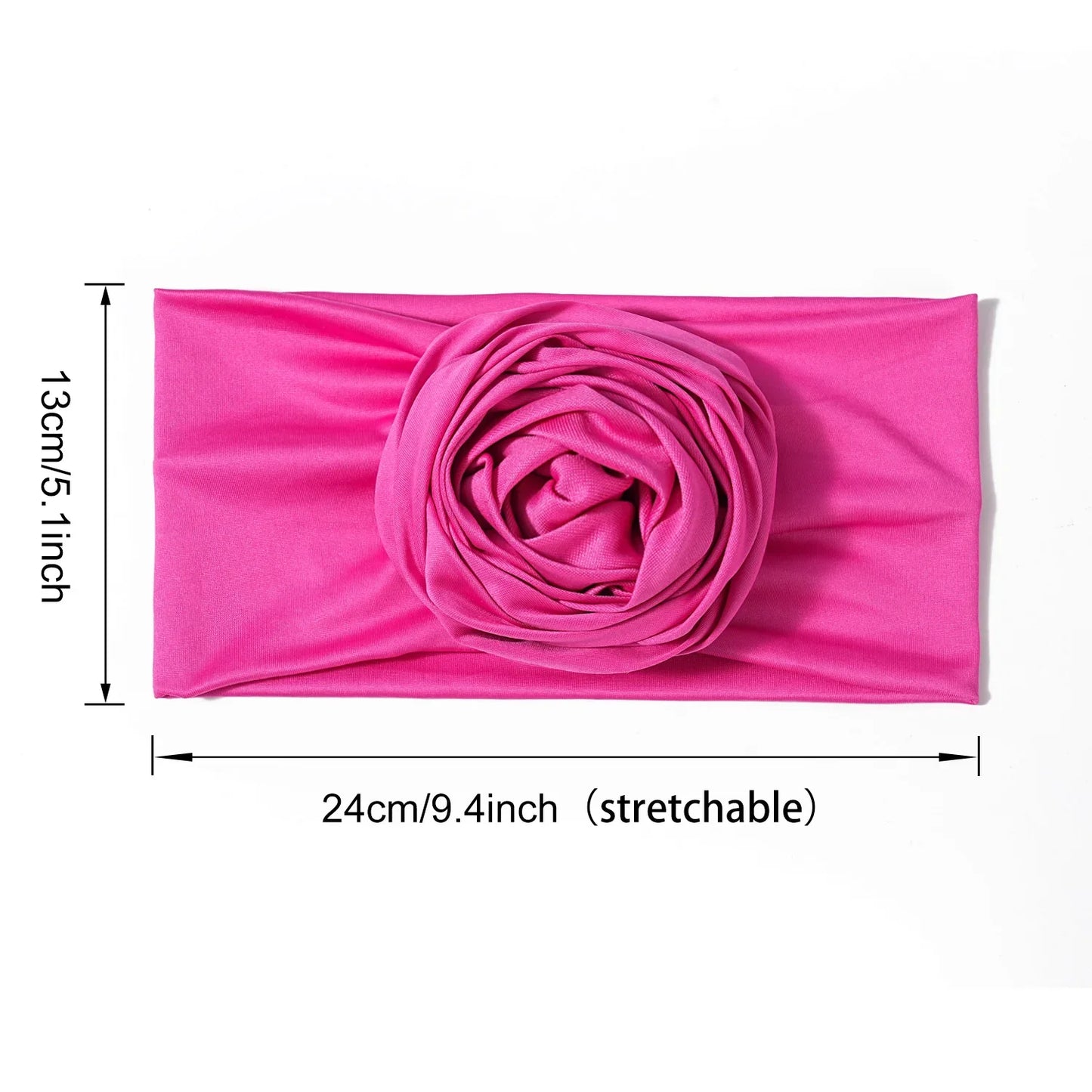 Big Rose Flower Turban Wrap — Boho Elastic Headband for Every Season