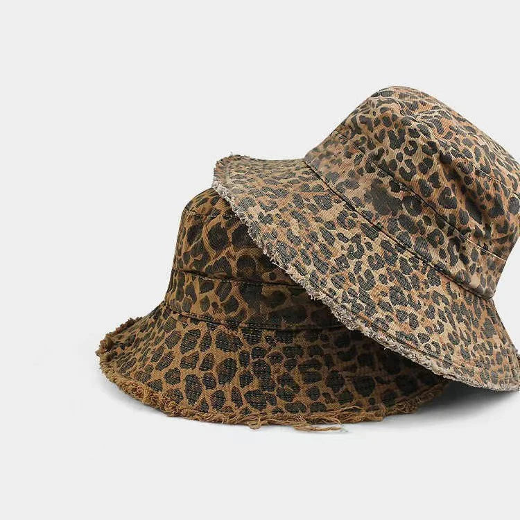 Leopard print fisherman hat with large eaves for spring and summer, suitable for men and women, providing sun protection