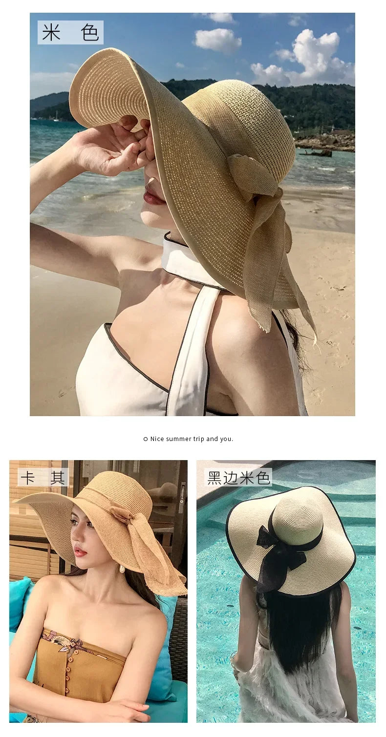 Women Hat Foldable Summer Straw Hat For Beach Travel Visors Female Face Protection UV Cut Bucket Cap Girl Sun Panama Wholesale