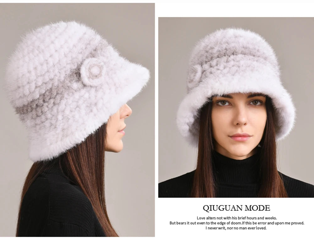 Luxury Real Mink Fur Winter Hat – Floral Knit, Soft & Giving Cozy Glam Crown Energy 🌸❄️