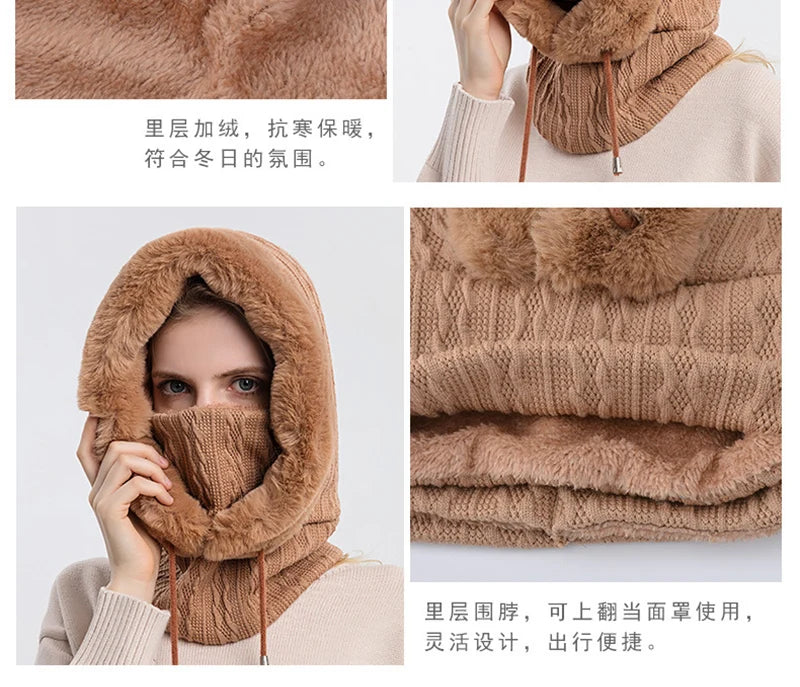 Knitted Balaclava Beanie Hat – Built-In Face Mask, Hood & Neck Scarf for the Woman Who Does It All ❄️🧶