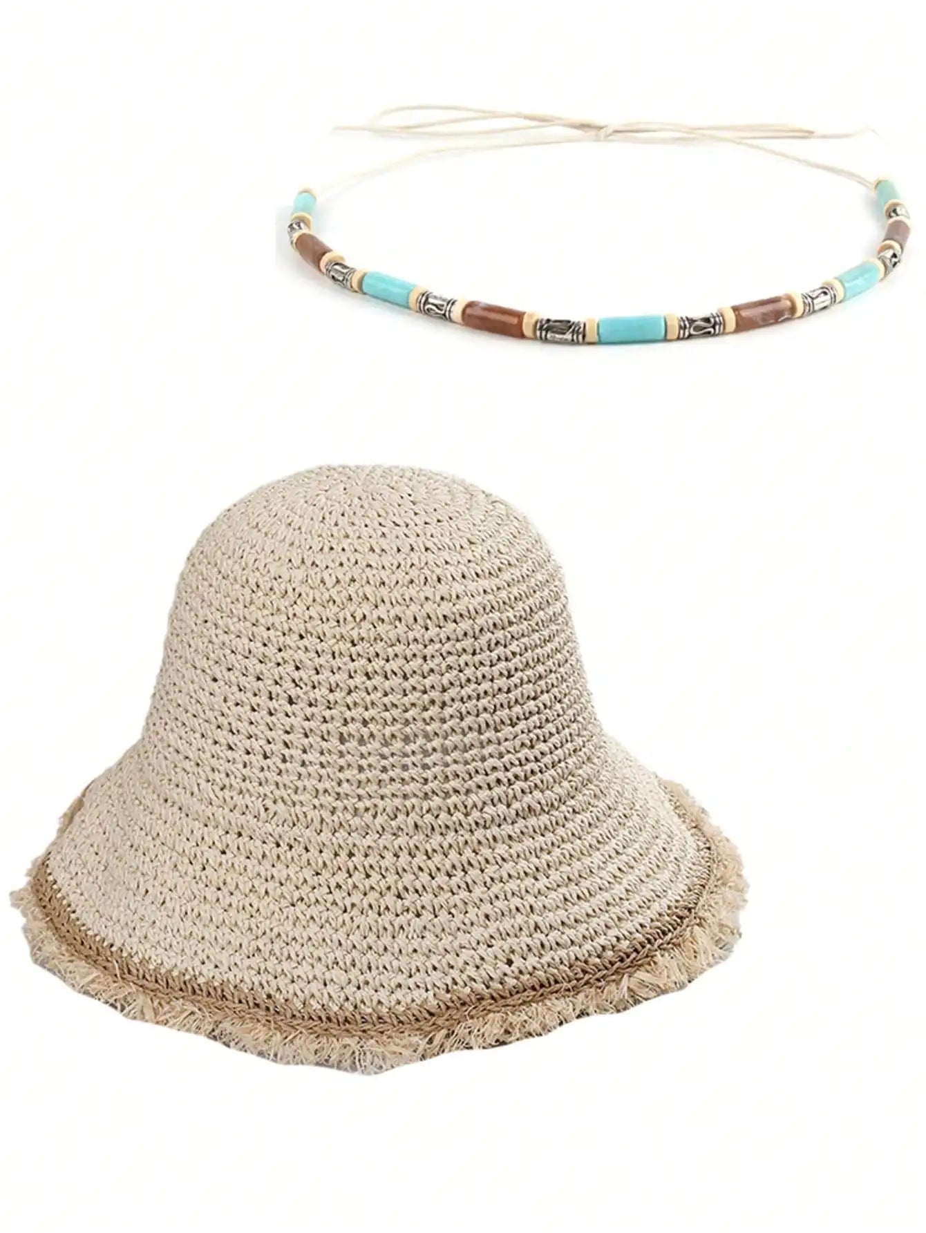 Crochet Straw Hat for Women Summer Handmade Hollow Out Panama Raffia Paper Tassel Edge Beach Hats UV Protect Foldable Sun Visor