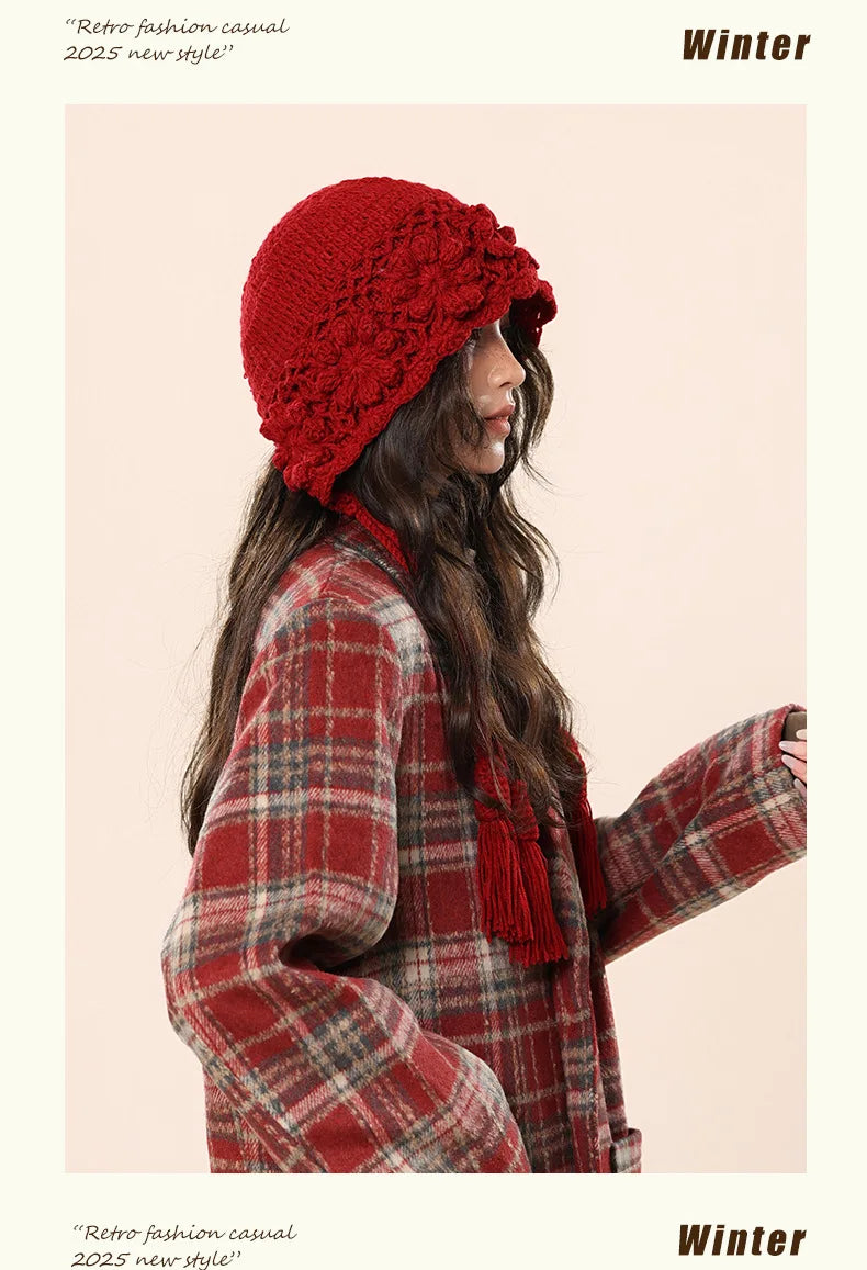 Korean Floral Knitted Hoodie Beanie – Kawaii, Cozy & Giving Sweet Winter It-Girl Energy 🌸🎩