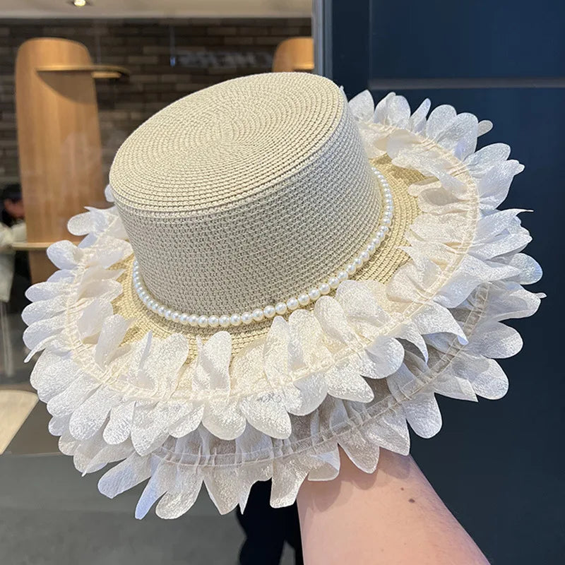 Pearl-Trimmed Straw Hat
