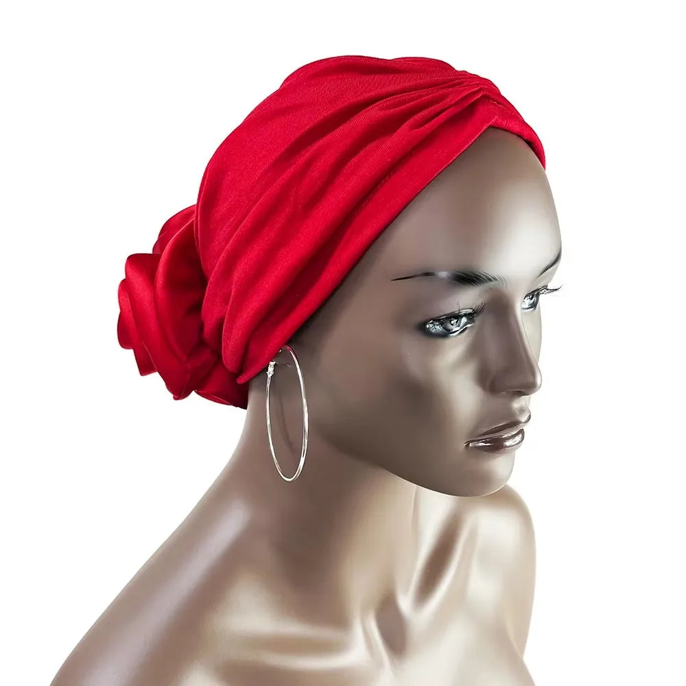 New Fashion Satin Flowers Turban Hijab Hats African Head Wraps Elastic Muslim Hats Breathable Chemo Cap For Women Girls