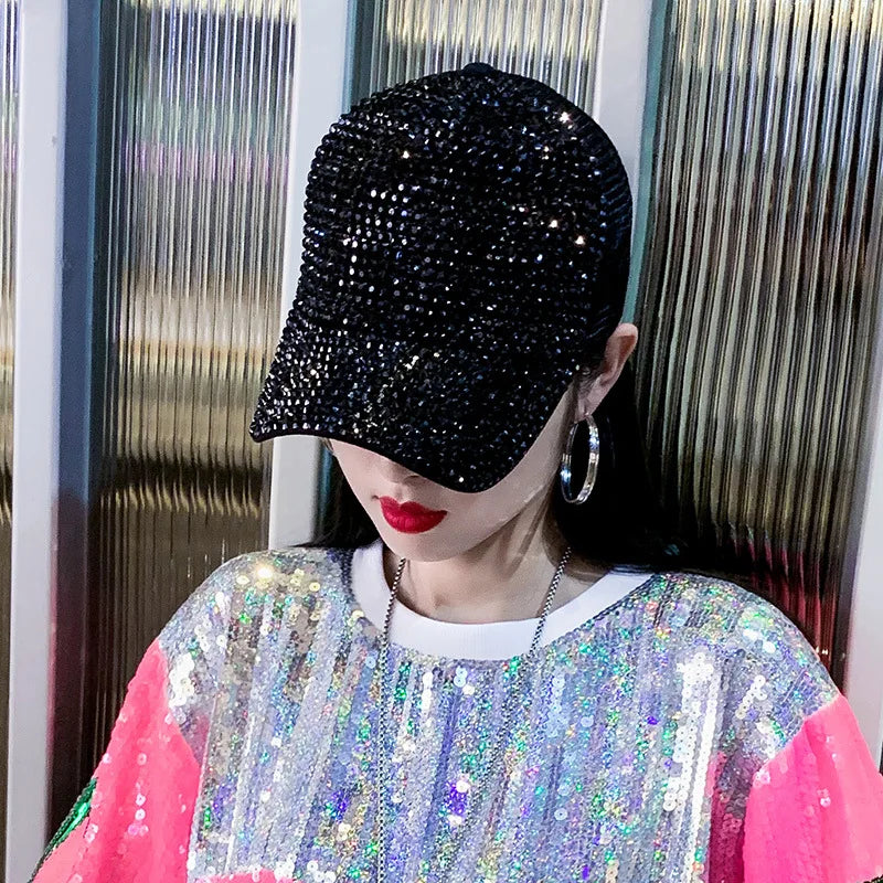 Baseball Cap Women Full Rhinestone Beads Mesh Cap Street Fashion Snapback Hats Casual Party Hip Hop Kpop Dance Cap Men Summer
