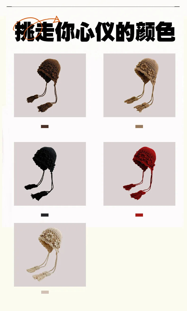 Korean Floral Knitted Hoodie Beanie – Kawaii, Cozy & Giving Sweet Winter It-Girl Energy 🌸🎩