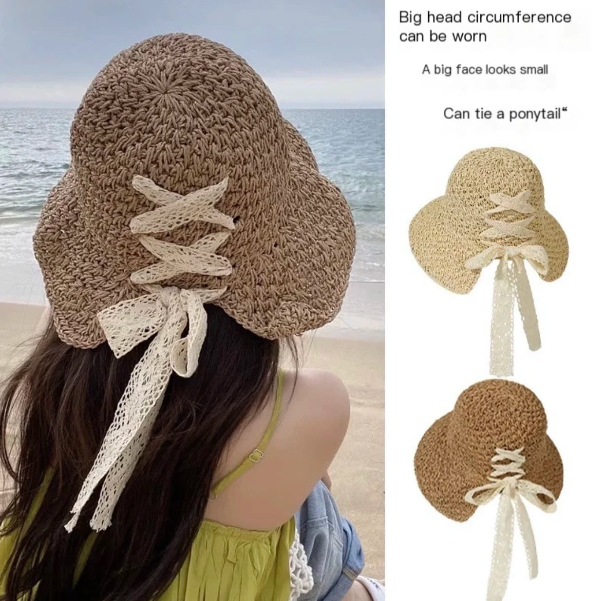 2025 New Women's Braided Straw Fisherman Hat UPF50+ Breathable Summer Beach Vacation Sun Protection Wide Brim Adjustable