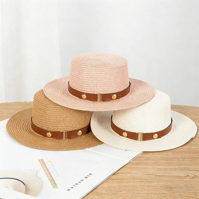 Summer Straw Hat with Flat Top