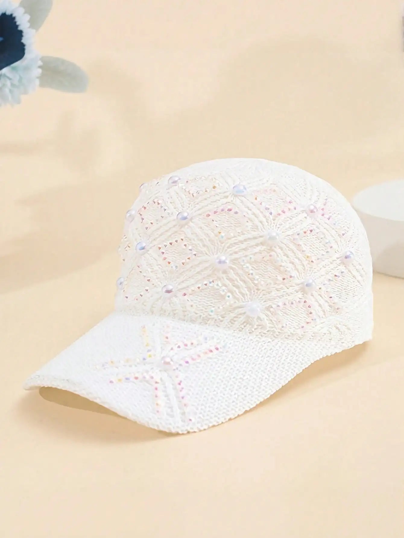 Adjustable Stylish Four-leaf Clover Pearl Embellished Women's Breathable Mesh Baseball Cap/sun Protection Hat for Spring Summer.