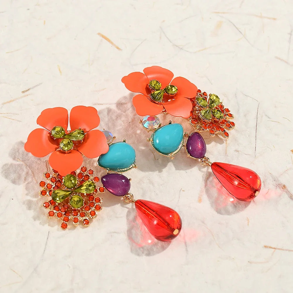 Beaded Acrylic Flower Drop Earrings — Baroque Beauty Meets Bold Energy 🌸✨