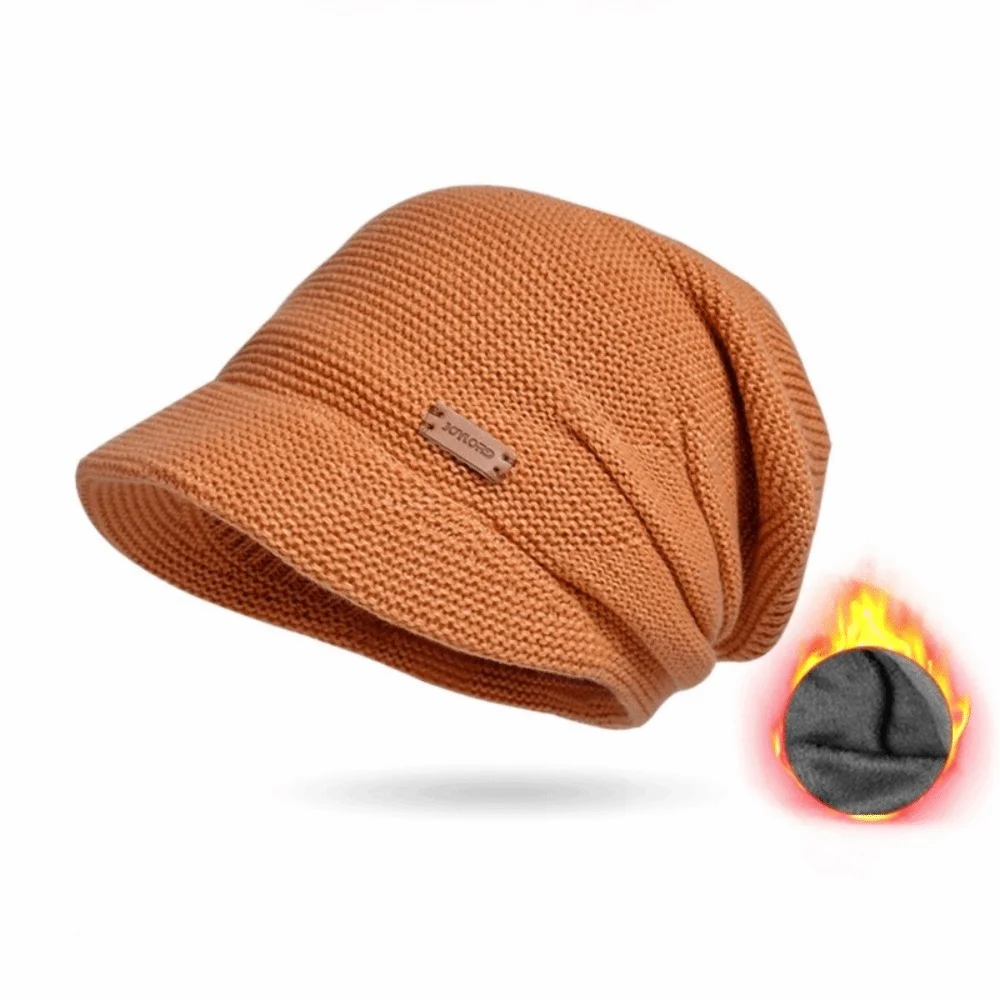 Casual Soft Knitted Hat Short Brim Thickened Beanies Fleece Lined Windproof Ear Protection Women Girl