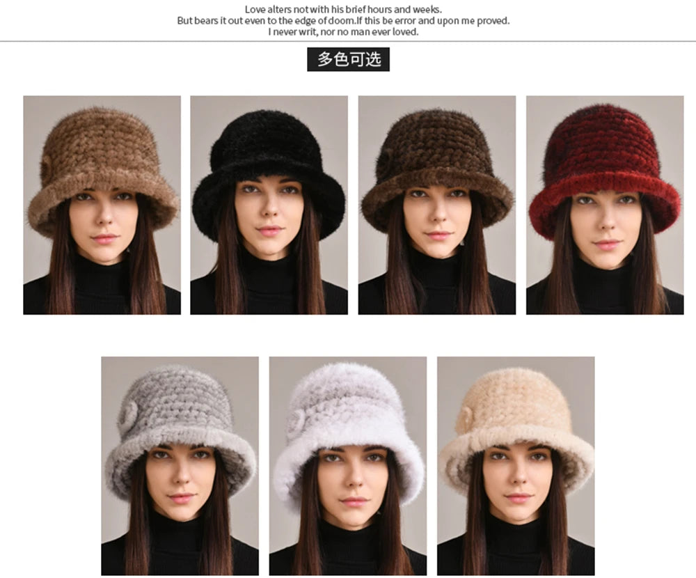 Luxury Real Mink Fur Winter Hat – Floral Knit, Soft & Giving Cozy Glam Crown Energy 🌸❄️