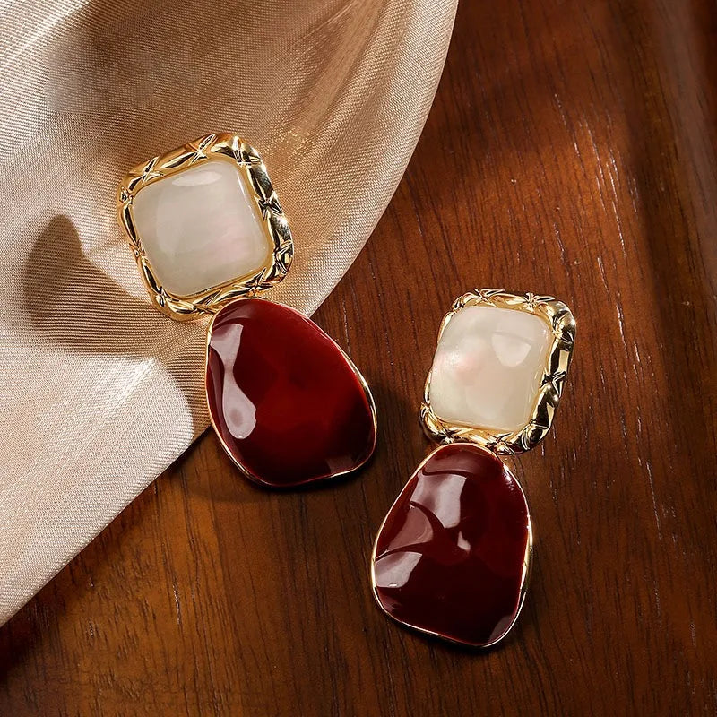 Retro Pearl Drop Earrings | Elegant Geometric Stud Earrings for Women