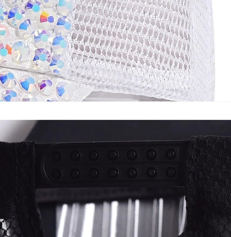 Baseball Cap Women Full Rhinestone Beads Mesh Cap Street Fashion Snapback Hats Casual Party Hip Hop Kpop Dance Cap Men Summer