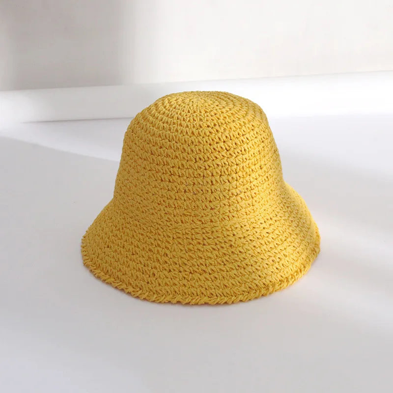 Woven Straw Dome Bucket Hat — Wide Brim Sun Hat for Women